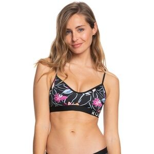 NEW Roxy Active Bralette Athletic Bikini Anthracite Floral Size XS